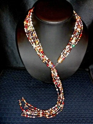 COLLAR 6 HEBRAS MULTICOLOR PERLAS AGUA DULCE LARIAT Y PLATA DE LEY Foto 1 de 4
