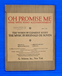 Partituras de colección "Oh Promise Me" canción con acompañamiento de piano medio bajo en F - Imagen 1 de 5