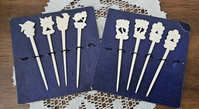 Broche de madeira vintage esculpido à mão x8. Vários designs, peixe frango floral. - Imagem 1 de 4