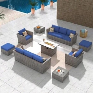 12 Pieces Outdoor Patio Furniture Sets 42" Fire Pit Table Wicker  - Picture 1 of 5