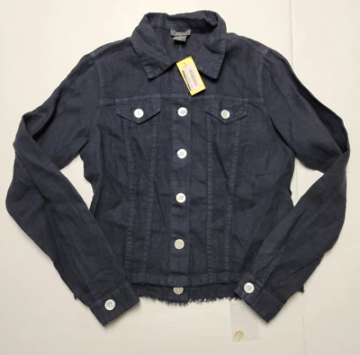 Nueva Chaqueta Jean $185 Pure Amici 100% LINO Azul Marino MUJERES XS X-PEQUEÑA Botón EE. UU. Foto 1 de 4