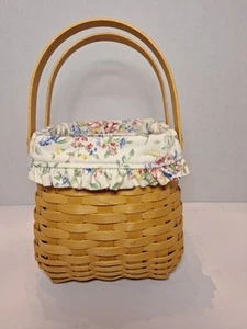 Longaberger Basket Tiny Tote Basket, Spring Floral Liner & Protector Made USA - Picture 1 of 10