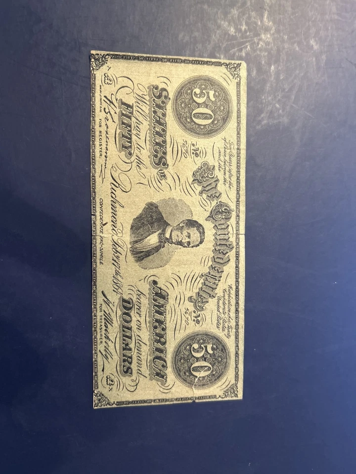 MINT Confederate States of America 1864 $50 Fifty Dollar Bill T66 Richmond Note - Image 1 of 2