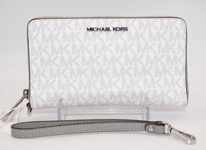 Michael Kors Jet Set Medium Zip Around Phone Holder Wristlet in Bright White - Picture 1 of 16