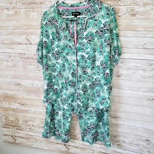 Room Service Tropical Leaf Floral Pajama Set XL Top Pants Womens 2 Pc - Picture 1 of 6