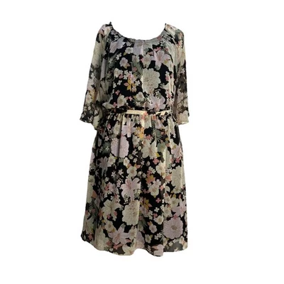 Lauren Conrad Floral Dress Women M Elastic Waist Romantic Flutter Sleeve Whimsy - Image 1 of 4