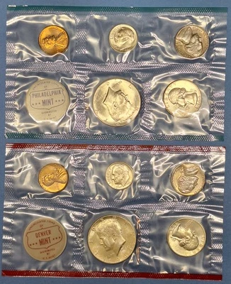 1964 P&D 10-Coin U.S. Mint Set in cello packs & envelope - Last year 90% Silver - Image 1 of 4