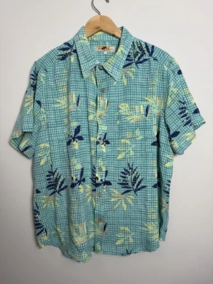 Joe Marlin Hawaiian Shirt Mens Large Blue Green Tropical Aloha Friday Rayon - Image 1 of 4