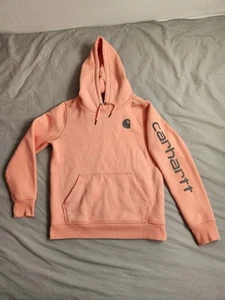 Carhartt Clarksburg Spellout Hoodie Sweatshirt Womens Small Relaxed Pink 102791 - Picture 1 of 9