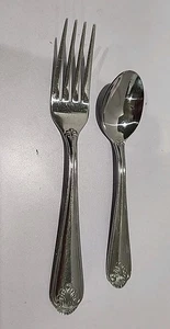 Walco WCO5 Edelstahl 1 Tafelgabel & 1 Teelöffel Fächer Plume Griff Design  - Bild 1 von 5