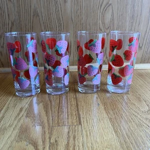 Set Of 4 Vintage MCM Strawberry Drinking Glasses by Colony Tumbler - Imagen 1 de 10