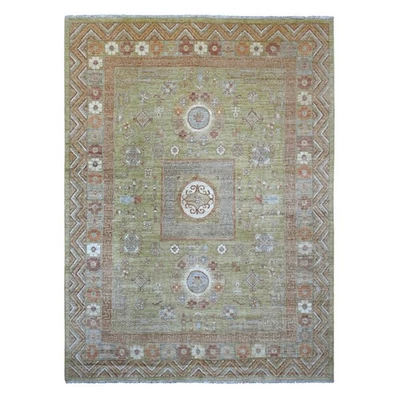 8'8"x11'9" Green Peshawar with Khotan Design Pure Wool Hand Knotted Rug 21077 - Image 1 of 4