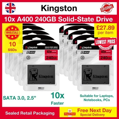 10× Kingston A400 240GB SSD 2.5" SATA III Internal Drives FREE Next Day Delivery - Image 1 of 4