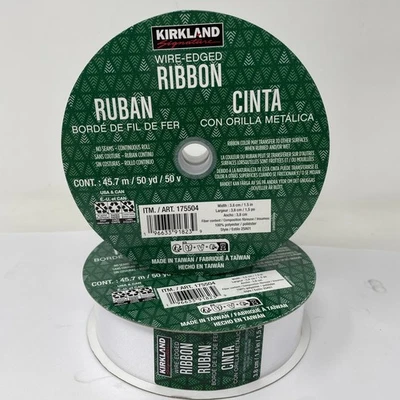 2x NEW Kirkland Wire Edged White Ribbon 1.5" x 50 yds Christmas Wreath Bows - Image 1 of 4