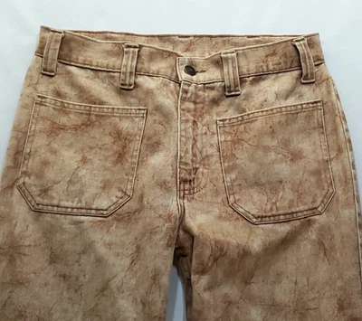 1960s Women's Levi's Big "E" Patch Pocket Tie Dye Brown Straight Leg Pants 30/27 - Image 1 of 4