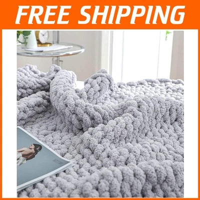Chunky Chenille Knit Blanket, Light Grey - Image 1 of 4