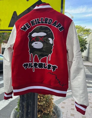 BAPE STYLE VARSITY JACKET APE CLASSIC WOOL LEATHER ROBERT PHILLIPE WHITE BLK NWT - Image 1 of 4