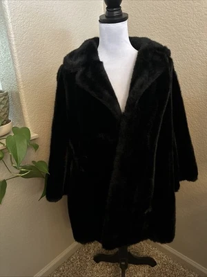 Vintage Tocci Black Faux Fur Coat Made In England L - Image 1 of 4