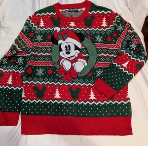 Disney Christmas XL Mickey Mouse Holiday Men's Ugly Sweater Red-Green Brand New - Picture 1 of 12