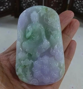 Cert'd Fine Natural Type A Icy Lavender Green Jadeite Jade Kwan-yin Pendant 6149 - Picture 1 of 7