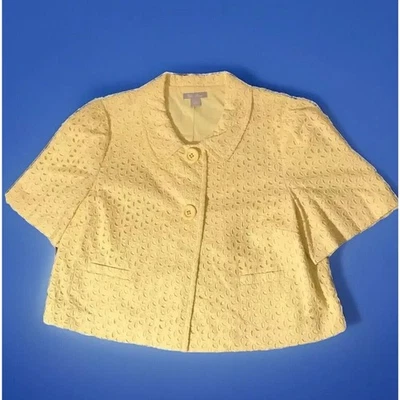 ELLA ROSE Top Women 14 Pierced Lace YELLOW DAISIES Button Up S/S Lord & Taylor  - Image 1 of 4