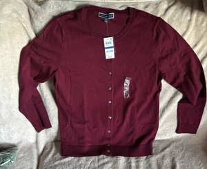 Karen Scott Cardigan Women's XL Burgundy Sweater Buttons Lightweight Preppy - Picture 1 of 5