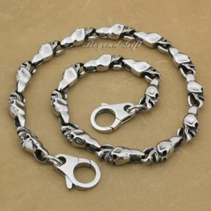 Stainless Steel Skulls KeyChain Mens Biker Rocker Punk Wallet Chain 5T006WCC - Picture 1 of 19