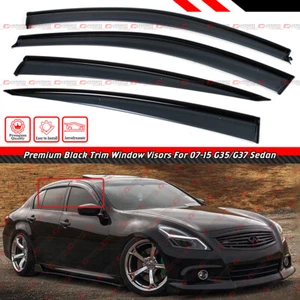 FOR 2007-15 INFINITI G35 G37 SEDAN CLIP-ON TYPE SMOKE WINDOW VISOR W/ BLACK TRIM - Picture 1 of 4