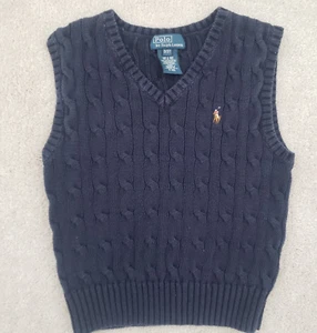 Vintage Polo Ralph Lauren Cable Knit Sweater Vest Navy Blue Youth 3/3T - Picture 1 of 7