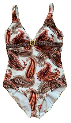 Merona Womens Swimsuit One Piece Paisley Orange Brown Print Medium - Image 1 of 4