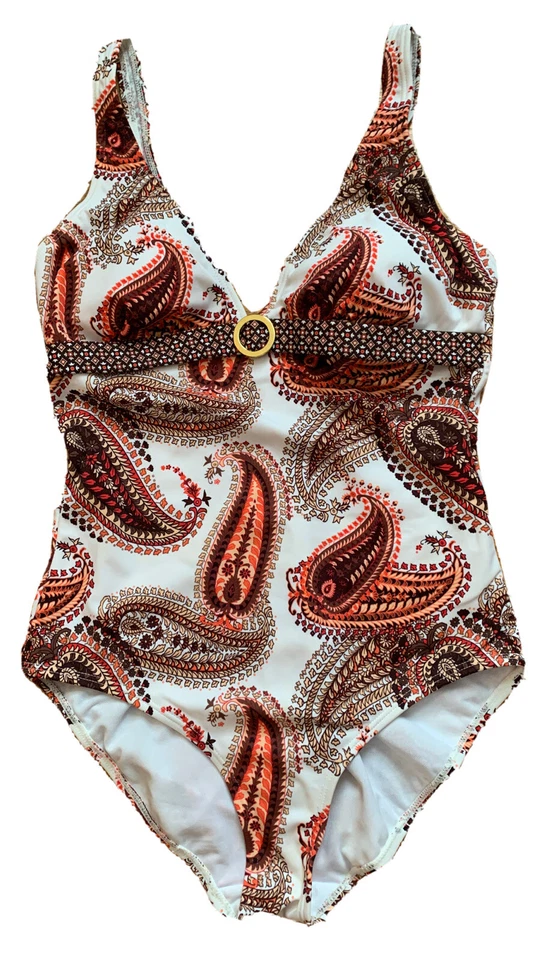 Merona Womens Swimsuit One Piece Paisley Orange Brown Print Medium - Image 1 of 4