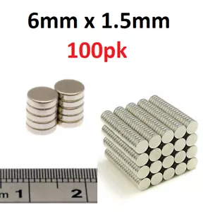100pc Strong 6mm x 1.5mm Neodymium Disc Magnet Warhammer Fridge Craft Jewellery - Picture 1 of 3
