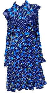 Michael Kors Fall 2018 Runway Blue Floral Applique Embroidered Polka Dot Dress 2 - Picture 1 of 14