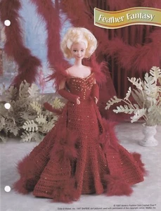 Fashion Doll Crochet Pattern FEATHER FANTASY Dress Evening Gown Annie's Club - Picture 1 of 2