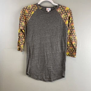 Lularoe XSmall Randy Womens Shirt Gray Yellow Pizza 3/4 Sleeves - Picture 1 of 9