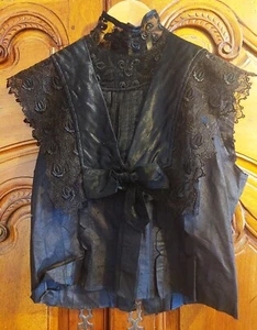 Guimpe plastron soie et dentelle noire époque XIXème - Imagen 1 de 7
