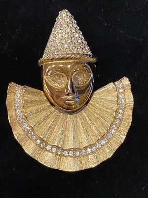 Stunning Vintage Christian Dior Gold Plate Crystal Clown Brooch - Image 1 of 4