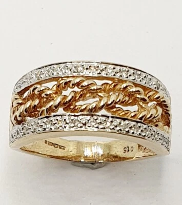 Wide 9ct Diamond Love Knotted Band Ring 9ct Yellow Gold Hallmarked Size Q - Image 1 of 4