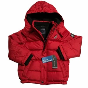Nautica Little Boys Water Resistant Jaket Size 4 Red Black Full Zip Hooded - Picture 1 of 11