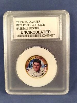 PETE ROSE 24k gold 2002 Ohio state quarter ALL-TIME HIT KING uncirculated - Image 1 of 2