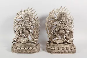 Pair of Sino-Tibetan Six Arm White Bronze Figures of Mahakala ca. 20th century - Picture 1 of 24