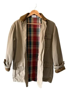 Vintage 90's Chore Jacket 100% Cotton Corduroy Plaid Kaki Tan Fisherman Core M - Picture 1 of 14