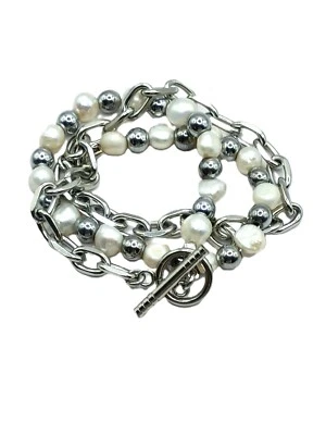 Pulseira de pérolas de água doce e prata | Aço inoxidável cirúrgico grau 316l - Imagem 1 de 4