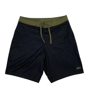 REI Men's Large Board Shorts Swim Trunks Black Green - Picture 1 of 11