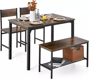 Dining Table Set for 4, Kitchen Table with Bench and Chairs, Industrial Gatherin - Picture 1 of 9