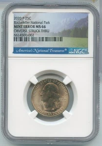 2020-P Rockefeller National Park Quarter OBV Struck Thru Error NGC MS66 - ST30 - Picture 1 of 2