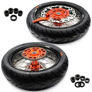 KKE 3.5/4.25 Supermoto CNC Wheels With Tires for KTM SX SXF XC EXC EXC-F 03-24 - Picture 1 of 11