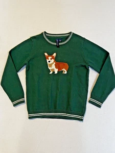 Janie and Jack Youth Knit Sweater Corgi Dog Dark Green size 5 - Picture 1 of 9
