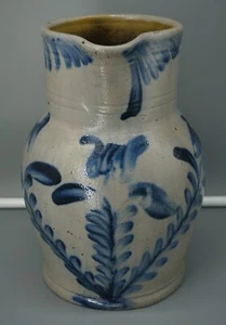 REMMEY Philadelphia - Blue Decorated Stoneware 1 1/2 Gallon PITCHER - Circa 1850 - Picture 1 of 9