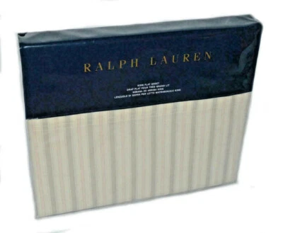  Ralph Lauren Francoise Dominique Stripe King Flat Sheet Cream /Pink 100% Cotton - Image 1 of 3